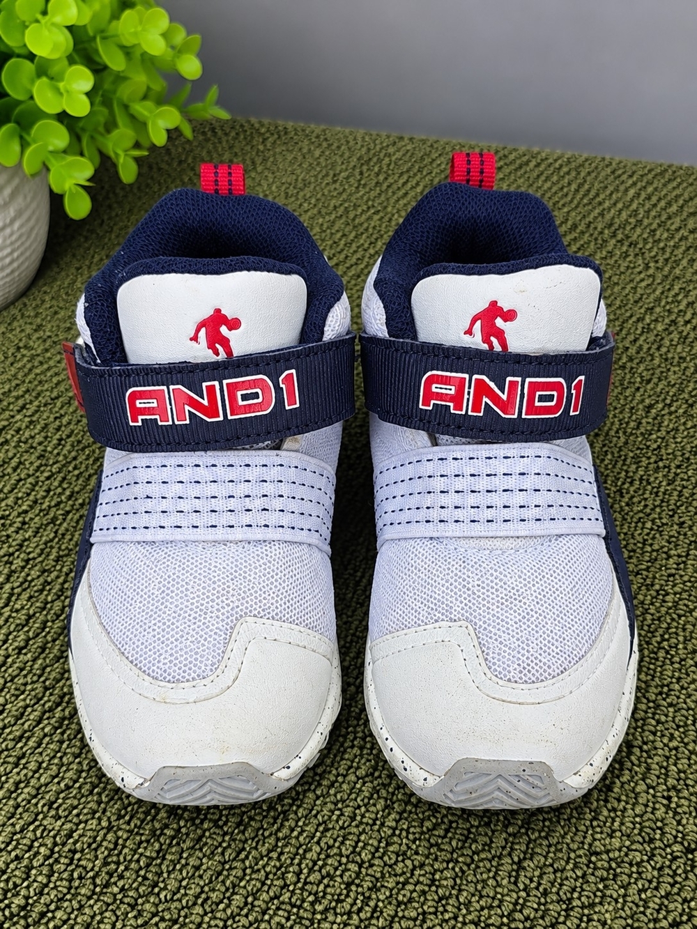 And1 Kids White Navy Red Logo Velcro Sneakers